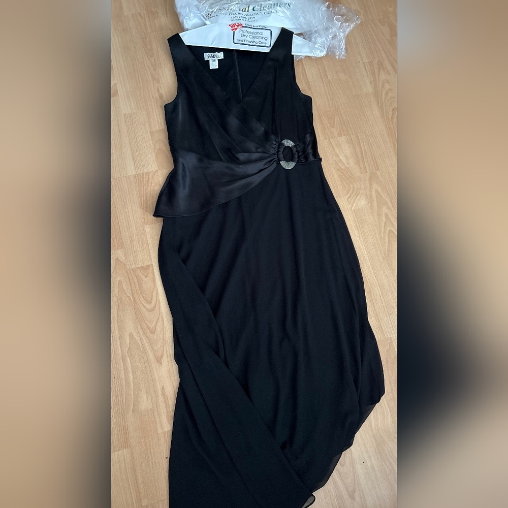 Patra Black Asymmetrical Dress with Satin Detail